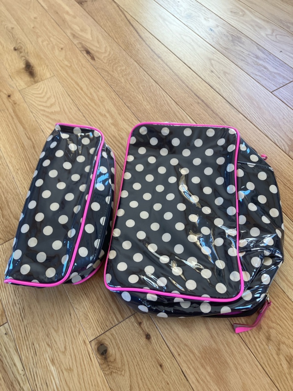 Kate Spade Black Polka Dot Travel Cosmetic Make Up Bag Set of 2